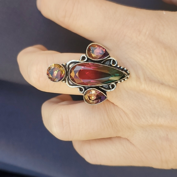 New Bi-Color Tourmaline 925 Silver Statement Ring. - Picture 14 of 16